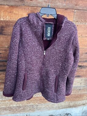Details Intl Women’s Medium Burgundy Sherpa Lined Hooded Zip Jacket Marled